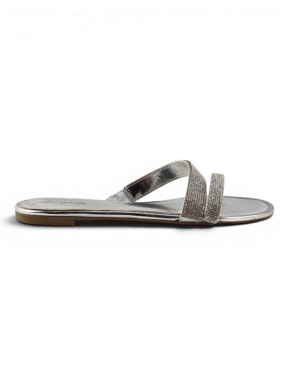 Call It Spring Women's Rhinestone Double Strap Slip On Flat Sandals Silver 10